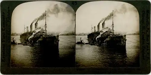 Stereo Foto US Amerikanisches Kriegsschiff, USS Leviathan