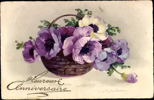 Künstler Ak Klein, Catharina, Glückwunsch Geburtstag, Blumen in einem Korb