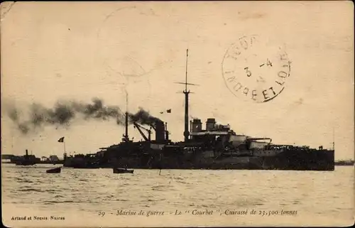 Ak Französisches Kriegsschiff, Le Courbet, Cuirassé