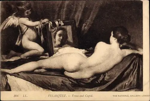 Künstler Ak Velazquez, Venus and Cupid, Frauenakt, Engel