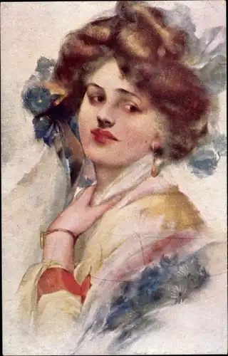 Künstler Ak Portrait einer brünetten Frau