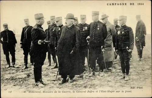 Ak Millerand, Kriegsminister, General Joffre und der Generalstab an der Front, I WK