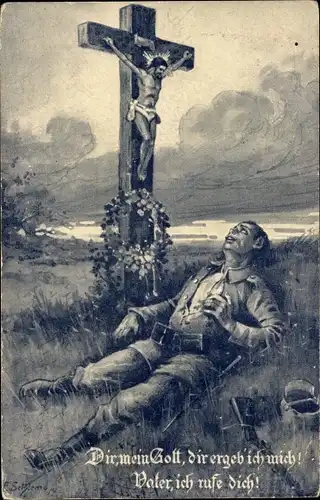 Künstler Ak Schlemo, Dir, mein Gott, dir ergeb' ich mich, sterbender Soldat