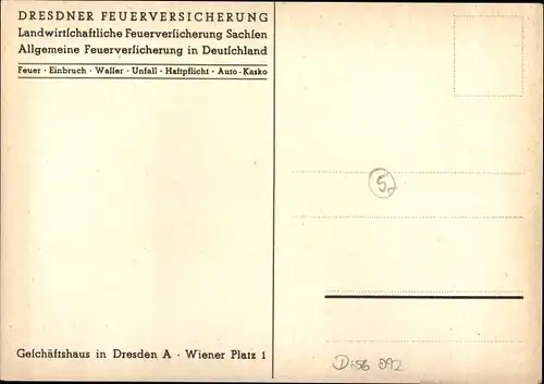 Ak Dresden, Verwaltungsgebäude Dresdner Feuerversicherung, Landwirtschaftliche Feuerversicherung