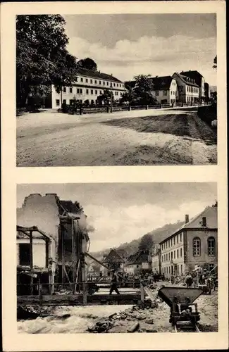 Ak Berggießhübel in Sachsen, Hauptstraße vor und nach Unwetter 1927, Hochwasser