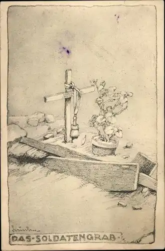 Künstler Ak Deutsches Soldatengrab, I WK