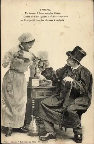 Ak Sarthe, Mann und Frau in Volkstrachten