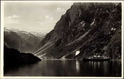 Ak Gudvangen Norwegen, Panorama, Dampfer