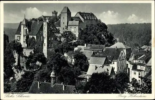 Ak Hohnstein Sächsische Schweiz, Blick zur Burg