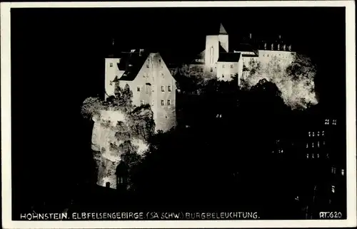 Foto Ak Hohnstein in der Sächsischen Schweiz, Burg bei Nacht, Beleuchtung