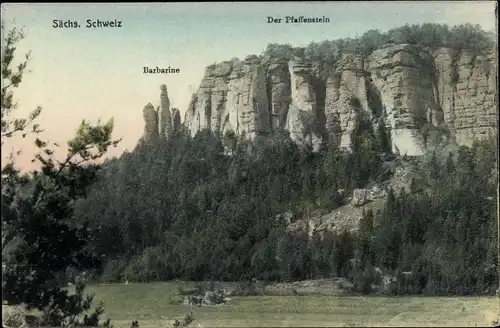 Ak Königstein an der Elbe Sächsische Schweiz, Pfaffenstein, Barbarine, Fels