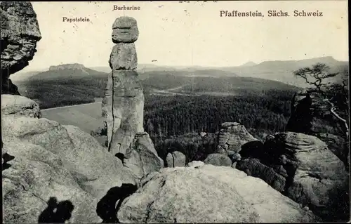 Ak Königstein an der Elbe Sächsische Schweiz, Pfaffenstein, Barbarine, Fels