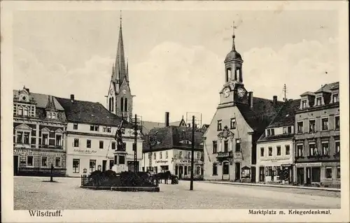 Ak Wilsdruff in Sachsen, Marktplatz mit Kriegerdenkmal, Kirche, Rathaus
