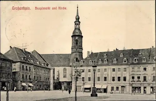 Ak Großenhain Sachsen, Hauptmarkt und Kirche