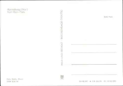 Ak Ronneburg in Thüringen, Karl Marx Platz, Springbrunnen