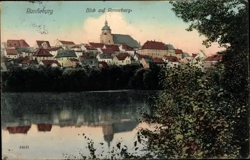 Ak Ronneburg in Thüringen, Stadt vom Baderteich aus