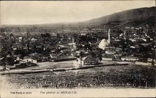 Ak Monastir Bitola Mazedonien, Totalansicht der Ortschaft, Moschee