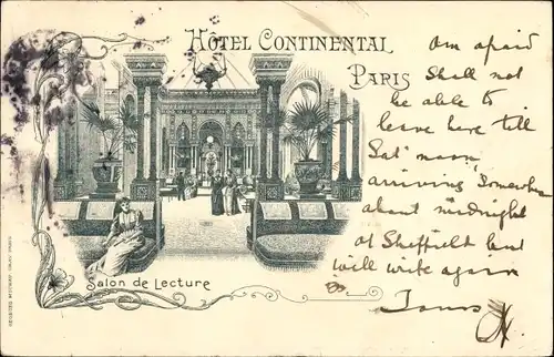 Litho Paris I Louvre, Hotel Continental, Salon de Lecture