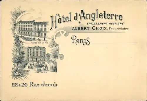 Litho Paris VI, Rue Jacob, Hôtel d&#39;Angleterre