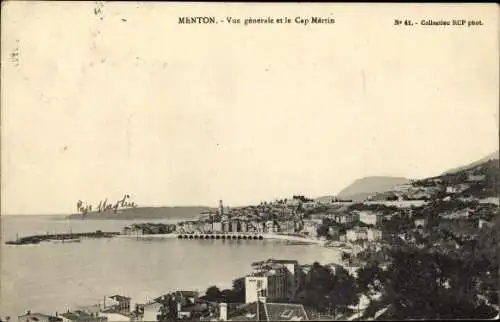 Ak Menton Alpes Maritimes, Gesamtansicht und Cap Martin