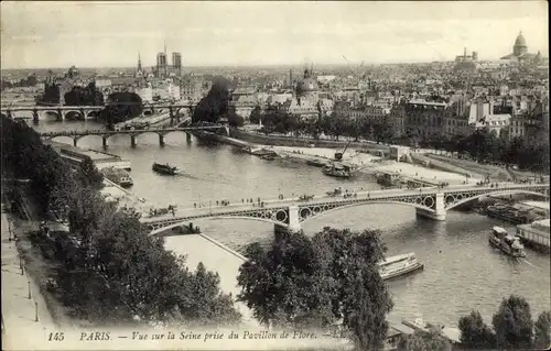 Postkarte Paris I Louvre, Blick auf die Seine vom Pavillon de Flore aus