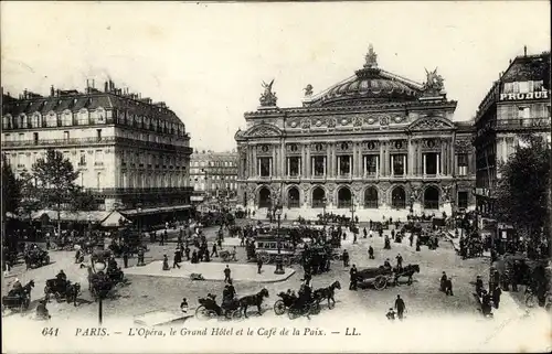 Ak Opéra de Paris IX, L&#39;Opera, das Grand Hotel und das Café de la Paix