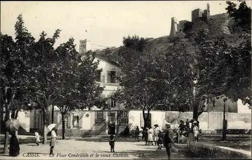 Ak Cassis Bouches du Rhône, Place Cendrillon und das alte Schloss