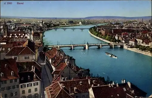 Ak Basel Bâle Stadt Schweiz, Rheinpanorama