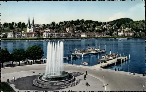 Ak Luzern Stadt Schweiz, Panorama, Platz, Springbrunnen