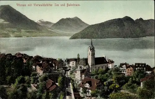 Ak Vitznau Kanton Luzern, Vierwaldstätter See, Bahntrace