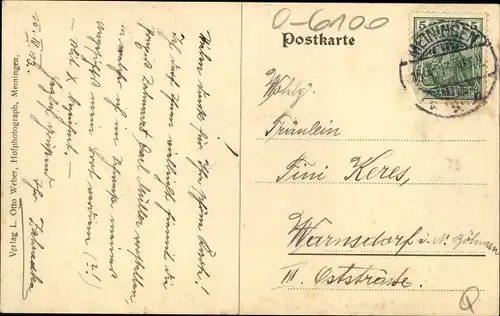 Ak Meiningen in Thüringen, Bernhardstraße, Bank für Thüringen, Hoftheater