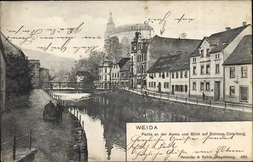 Ak Weida in Thüringen, Partie an der Auma, Schloss Osterburg