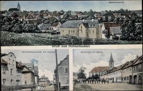 Ak Hohenleuben in Thüringen, Gesamtansicht, Reichenfelserstraße, Post, Marktplatz, Kirche