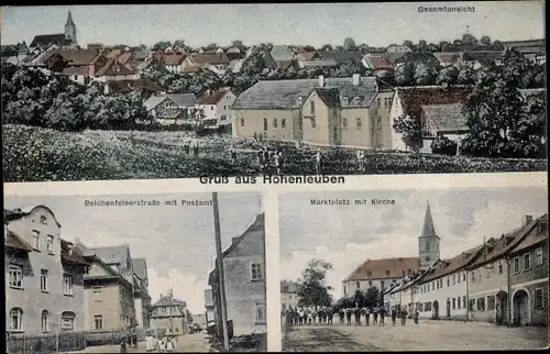 Ak Hohenleuben in Thüringen, Gesamtansicht, Reichenfelserstraße, Post, Marktplatz, Kirche
