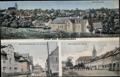 Ak Hohenleuben in Thüringen, Gesamtansicht, Reichenfelserstraße, Post, Marktplatz, Kirche