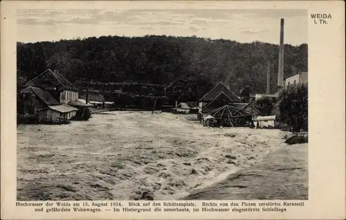 Ak Weida in Thüringen, Hochwasser am 15. August 1924, Schützenplatz, Karussell