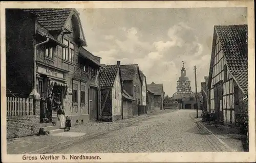 Ak Großwerther Werther in Thüringen, Geschäft Adolf Peist, Kirchturm