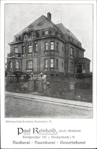 Ak Reichenbach im Vogtland, Wohnhaus Albert Gruschwitz, Architekt Paul Reinhold