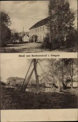 Ak Burkersdorf Frauenstein im Erzgebirge, Teilansichten, Gasthof