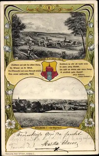 Jugendstil Ak Stollberg im Erzgebirge, Historische Stadtansicht, Blick auf den Ort