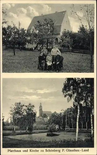 Ak Schönberg in Sachsen, Pfarrhaus und Kirche