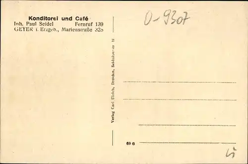 Ak Geyer im Erzgebirge Sachsen, Konditorei und Cafe, Marienstraße, Innenansicht, Klavier