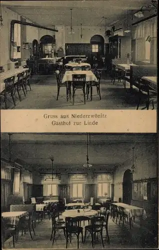 Ak Niederzwönitz Zwönitz im Erzgebirge Sachsen, Gasthof zur Linde, Innenansicht