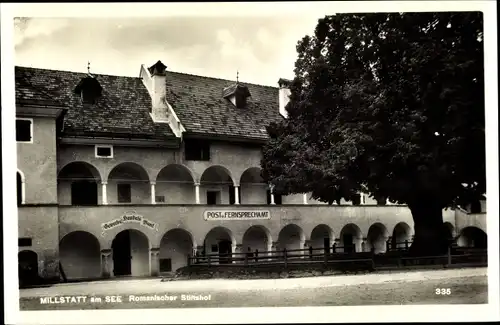 Ak Millstatt am See Kärnten, Romanischer Stiftshof, Post und Fernsprechamt
