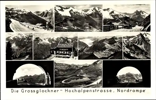 Ak Großglockner in Kärnten, Hochalpenstraße, Nordrampe, Panorama, Berghütte