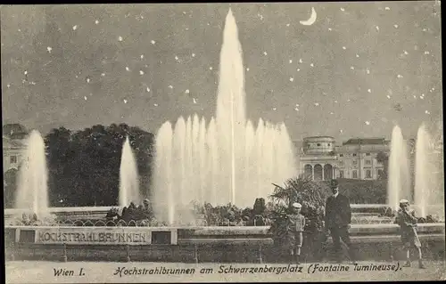 Ak Wien 1 Innere Stadt, Hochstrahlbrunnen am Schwarzenbergplatz, Fontaine lumineuse