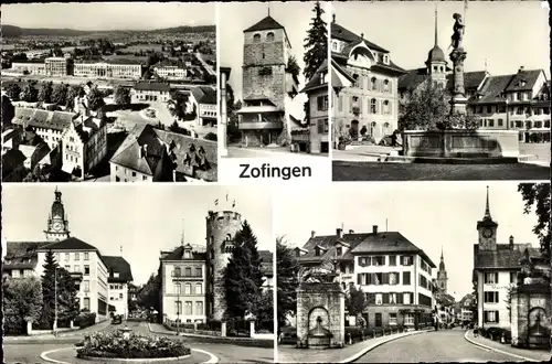 Ak Zofingen Kanton Aargau, Brunnen, Denkmal, Turm, Stadtansicht