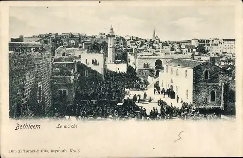 Ak Bethlehem Palästina, Stadtpanorama, Markt