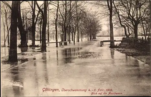 Ak Göttingen in Niedersachsen, Blick auf die überschwemmte Maschwiese, 4. - 6. Februar 1909