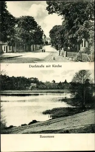 Ak Prenden Wandlitz im Barnim, Dorfstraße, Kirche, Bauernsee